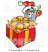 Illustration of a Cartoon Trash Can Mascot Standing by a Christmas Present by Mascot Junction