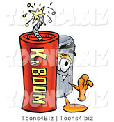 Illustration of a Cartoon Trash Can Mascot Standing with a Lit Stick of Dynamite by Mascot Junction