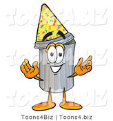Illustration of a Cartoon Trash Can Mascot Wearing a Birthday Party Hat by Mascot Junction