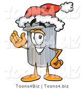 Illustration of a Cartoon Trash Can Mascot Wearing a Santa Hat and Waving by Mascot Junction