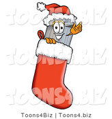 Illustration of a Cartoon Trash Can Mascot Wearing a Santa Hat Inside a Red Christmas Stocking by Mascot Junction
