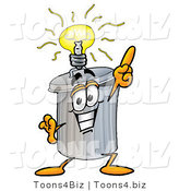 Illustration of a Cartoon Trash Can Mascot with a Bright Idea by Mascot Junction