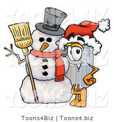 Illustration of a Cartoon Trash Can Mascot with a Snowman on Christmas by Mascot Junction