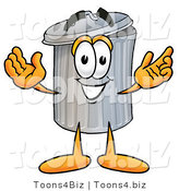 Illustration of a Cartoon Trash Can Mascot with Welcoming Open Arms by Mascot Junction