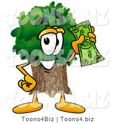 Illustration of a Cartoon Tree Mascot Holding a Dollar Bill by Mascot Junction