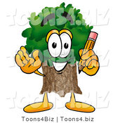 Illustration of a Cartoon Tree Mascot Holding a Pencil by Mascot Junction