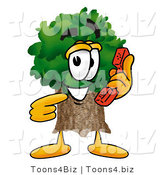 Illustration of a Cartoon Tree Mascot Holding a Telephone by Mascot Junction