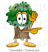 Illustration of a Cartoon Tree Mascot Waving and Pointing by Mascot Junction
