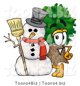 Illustration of a Cartoon Tree Mascot with a Snowman on Christmas by Mascot Junction