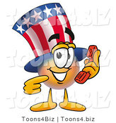 Illustration of a Cartoon Uncle Sam Mascot Holding a Telephone by Mascot Junction