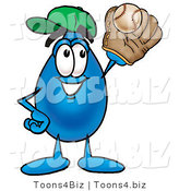 Illustration of a Cartoon Water Drop Mascot Catching a Baseball with a Glove by Mascot Junction