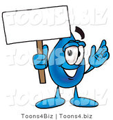 Illustration of a Cartoon Water Drop Mascot Holding a Blank Sign by Mascot Junction