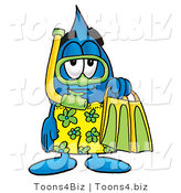 Illustration of a Cartoon Water Drop Mascot in Green and Yellow Snorkel Gear by Mascot Junction