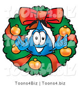 Illustration of a Cartoon Water Drop Mascot in the Center of a Christmas Wreath by Mascot Junction