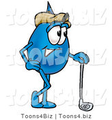 Illustration of a Cartoon Water Drop Mascot Leaning on a Golf Club While Golfing by Mascot Junction