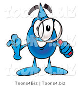 Illustration of a Cartoon Water Drop Mascot Looking Through a Magnifying Glass by Mascot Junction