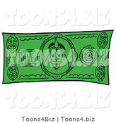 Illustration of a Cartoon Water Drop Mascot on a Dollar Bill by Mascot Junction