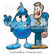 Illustration of a Cartoon Water Drop Mascot Talking to a Business Man by Mascot Junction