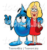 Illustration of a Cartoon Water Drop Mascot Talking to a Pretty Blond Woman by Mascot Junction