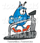 Illustration of a Cartoon Water Drop Mascot Walking on a Treadmill in a Fitness Gym by Mascot Junction