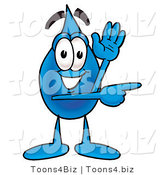 Illustration of a Cartoon Water Drop Mascot Waving and Pointing by Mascot Junction