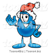 Illustration of a Cartoon Water Drop Mascot Wearing a Santa Hat and Waving by Mascot Junction