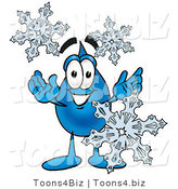 Illustration of a Cartoon Water Drop Mascot with Three Snowflakes in Winter by Mascot Junction