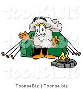 Illustration of a Chef Hat Mascot Camping with a Tent and Fire by Mascot Junction