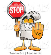 Illustration of a Chef Hat Mascot Holding a Stop Sign by Mascot Junction