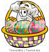 Illustration of a Chef Hat Mascot in an Easter Basket Full of Decorated Easter Eggs by Mascot Junction