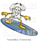 Illustration of a Chef Hat Mascot Surfing on a Blue and Yellow Surfboard by Mascot Junction