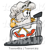 Illustration of a Chef Hat Mascot Walking on a Treadmill in a Fitness Gym by Mascot Junction