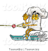 Illustration of a Chef Hat Mascot Waving While Water Skiing by Mascot Junction