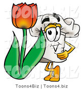 Illustration of a Chef Hat Mascot with a Red Tulip Flower in the Spring by Mascot Junction