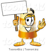 Illustration of a Construction Safety Barrel Mascot Holding a Blank Sign by Mascot Junction