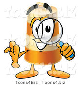 Illustration of a Construction Safety Barrel Mascot Looking Through a Magnifying Glass by Mascot Junction