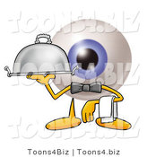 Illustration of a Eyeball Mascot Dressed As a Waiter and Holding a Serving Platter by Mascot Junction