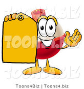 Illustration of a Fishing Bobber Mascot Holding a Yellow Sales Price Tag by Mascot Junction