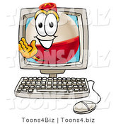Illustration of a Fishing Bobber Mascot Waving from Inside a Computer Screen by Mascot Junction