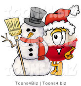 Illustration of a Fishing Bobber Mascot with a Snowman on Christmas by Mascot Junction