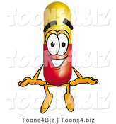 Illustration of a Medical Pill Capsule Mascot Sitting by Mascot Junction