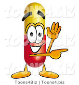 Illustration of a Medical Pill Capsule Mascot Waving and Pointing by Mascot Junction
