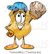 Illustration of a Police Badge Mascot Catching a Baseball with a Glove by Mascot Junction