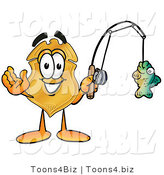 Illustration of a Police Badge Mascot Holding a Fish on a Fishing Pole by Mascot Junction