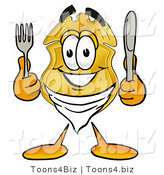 Illustration of a Police Badge Mascot Holding a Knife and Fork by Mascot Junction