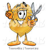 Illustration of a Police Badge Mascot Holding a Pair of Scissors by Mascot Junction