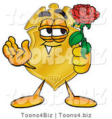 Illustration of a Police Badge Mascot Holding a Red Rose on Valentines Day by Mascot Junction