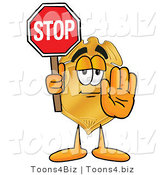 Illustration of a Police Badge Mascot Holding a Stop Sign by Mascot Junction