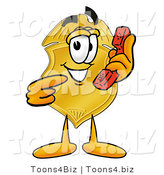 Illustration of a Police Badge Mascot Holding a Telephone by Mascot Junction