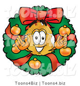 Illustration of a Police Badge Mascot in the Center of a Christmas Wreath by Mascot Junction